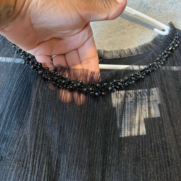 Daymor Couture Black Sleeveless Sheer Beaded Neck Dress Size 4 Women's - Picture 3 of 6